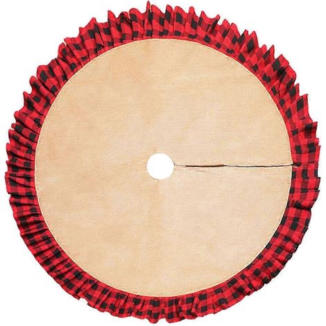 Jupe de sapin de Noël beige à carreaux rouges et noirs, 120 cm (1/3)