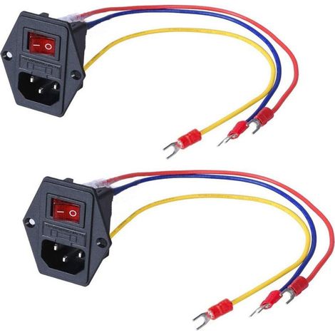 15A 250V Wippschalter Ein/Aus Steckdosenmodul Stecker 10A Sicherung mit 3-teiligem Kabel (18 AWG) 3-polig IEC320 C14-2 Stück (1/5)