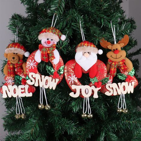4 jolis pendentifs de Noël rouges et blancs en feutrine, en forme de sapin de Noël, de 11 à 13 cm. (1/5)