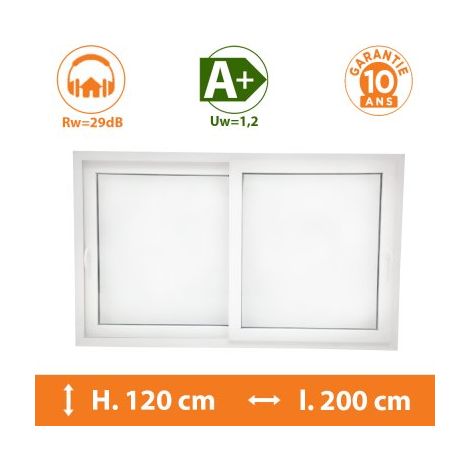 Direct Fenêtres – Châssis coulissant 2 vantaux blanc – Double vitrage 4/16/4 – Isolation thermique A+ – Dimensions H.120 x l.200 cm (1/5)