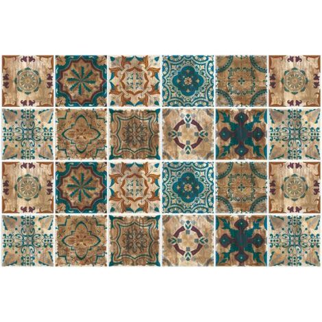 Carrelage Adhésif 20x20 Style Industriel Credence Adhesive pour Cuisine Brique,24 Pcs Stickers Muraux Salle de Bains Cuisine Carrelage Adhesif Mural avec Motifs de Carrelage Dalle Pvc Adhesive Murale