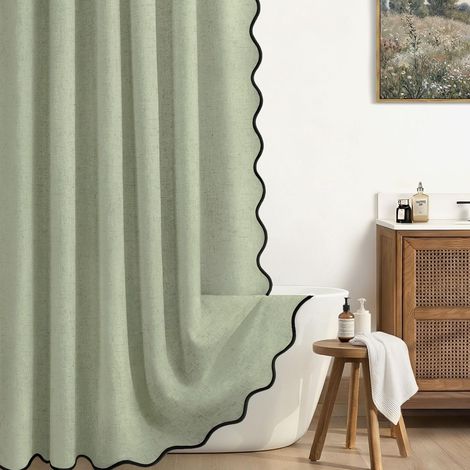 Rideau de douche ondulé avec crochets pour garder la salle de bain propre et sèche - 1 pièce, vert, 200 x 240 cm. (1/4)