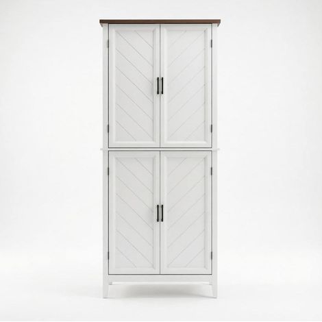 Aparador de cocina alto de 6 niveles con 4 puertas y 4 estantes ajustables MDF blanco HOMVRA (1/5)
