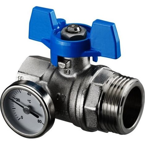 Valvola a sfera con termometro, manico blu 1Z IGx1Z AG