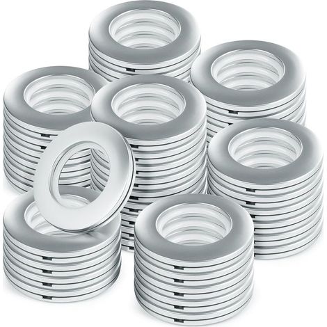 Lot de 50 œillets de rideau de douche de 40 mm de diamètre intérieur (1-9/16 pouces) – Anneaux de rideau de douche à faible bruit pour tringle à rideau en plastique argenté mat (1/5)