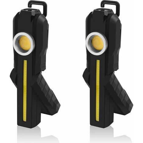 Lampe de Travail LED, Lampes de Travail COB Rechargeables avec Support Base Magnétique Crochet de Suspension 4 Modes Lampes de Poche LED Lumineuses Lampe d'Inspection pour Réparation de Voiture