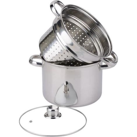 Cuiseur à pâtes inox 20 cm – Panier percé pour cuisson rapide – Couvercle en verre – Acier inoxydable durable – Baumalu (1/3)