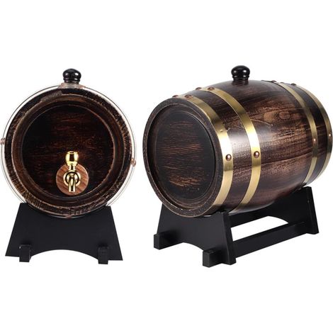 3-Liter-Eichenfass aus Eichenholz mit Retro-Streifenmuster, schwarz, für Wein, Brandy, Whisky oder Rotwein, inklusive Zapfhahn (1/5)