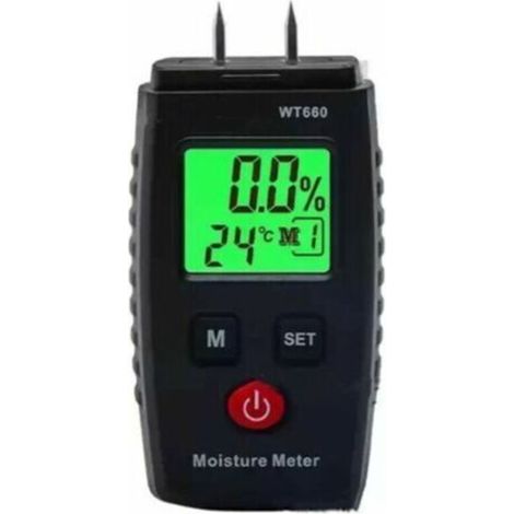 -Testeur d'humidité Écran LCD rétroéclairé vert - Détecteur de moisissure 3 en 1 pour épingles, bois et matériaux de construction (1/4)