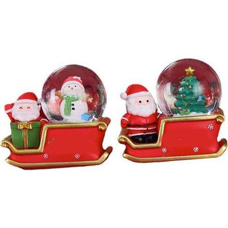 Décoration de Noël en résine, globe lumineux en cristal, motif traîneau du Père Noël, avec piles, pour table ou bureau. Idéale pour offrir ou décorer votre maison. (1/5)