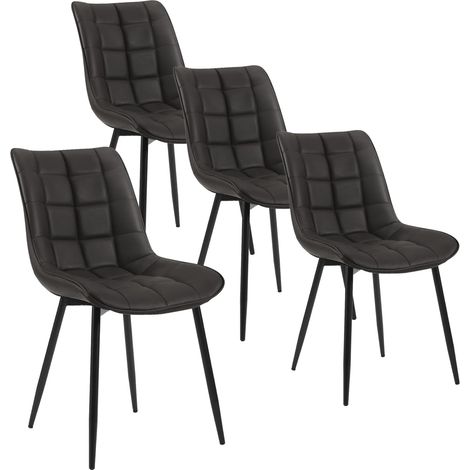 Woltu – Lot de 4 chaises de salle à manger – Assise rembourrée en similicuir – Pieds en métal – Dossier ergonomique – Couleur anthracite (1/8)