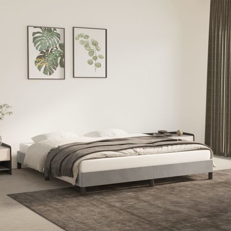 Cadre De Lit Moderne: Queen Size - Lit Double - Gris clair 160x200 cm Velours Chic-922243 (1/5)