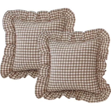 Lot de 2 Housse de Coussin à Carreaux, Protection de Taies d'oreiller à Volants, Décoration de Coussin de 45 X 45 Cm, Housses de Coussin Douces pour la Décoration de la Maison, Canapé-lit, Canapé (1/5)