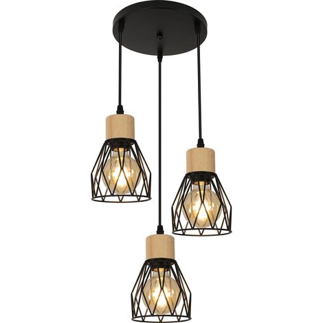 COMELY Suspension Cuisine Industrielle Lustre Noir en Fer avec Abat-Jour Cage Luminaire Plafonnier E27 Réglable en Hauteur Diamètre 12 cm 3 Lumières(Ampoule Non Incluse) (1/5)