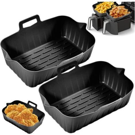 Sollbry Lot de 2 pots en silicone pour friteuse à air avec poignée, doublure réutilisable pour friteuse à air, panier en silicone résistant à la chaleur, plaque de cuisson rectangulaire, accessoires p