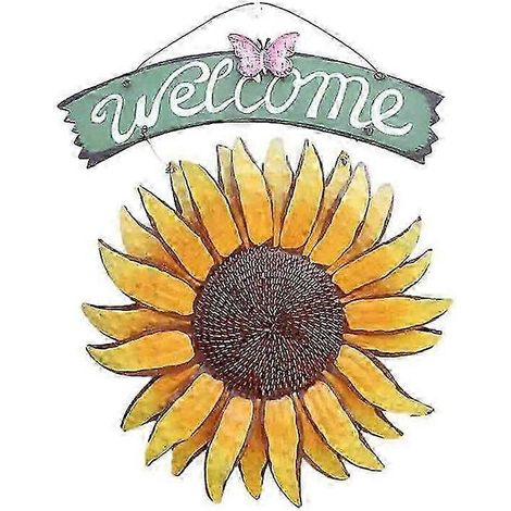 Plaque de bienvenue en métal peinte à la main, motif tournesol, pour porte d'entrée - Décoration extérieure charmante pour jardin et entrée (1/5)