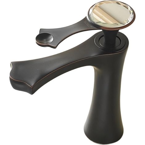 Robinet de cuisine Robinet de lavabo froid et chaud diamant doré noir à poignée, robinets d'évier de salle de bains à trou, mitiur monté sur le pont 20085(20085C) (1/5)