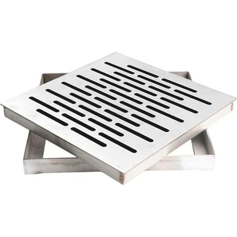 Fossé de drainage à cadre en acier inoxydable avec couvercle de drainage extérieur, grille de drainage des eaux pluviales, adapté au sol de jardin, avec cadre (200 x 200 x 20 mm). (1/4)