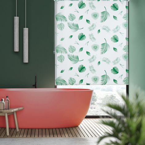 Tenda a rullo per vasca da bagno idrorepellente con motivo a foglie