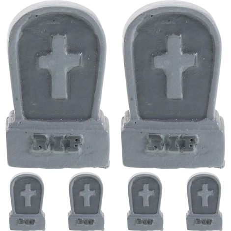 6 Halloween Miniaturfiguren Grabsteine aus Kunstharz