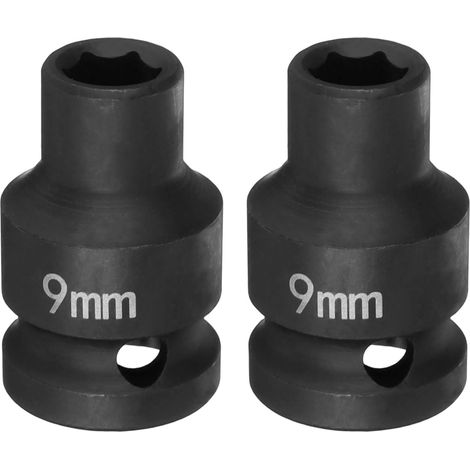 2Pcs Douille à Choc 6 Points 9mm Douille Métrique 1/2" Entraînement Carré 1.5" (38mm) Long Douilles Hexagonales pour Écrous d'Axe de Broche en Acier Cr-Mo Phosphaté, Noir (1/5)