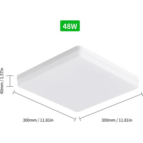 Plafonnier LED encastré 48 W, lampe carrée pour cuisine, chambre à coucher, couloir (lumière blanche 6500-7000 K) (1/5)