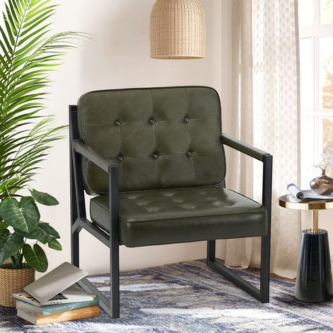 COLAMY Fauteuil,Fauteuil Confortable avec Accoudoirs et Pieds en Métal pour Salon, Chambre, Salle d’Attente et Bureau-vert