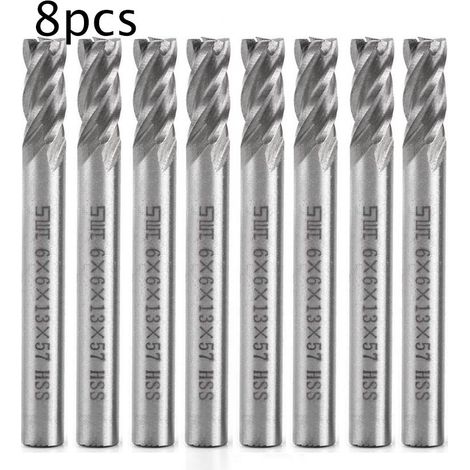 Fraise pour perceuse,Promotion, 8pcs Fraises Tours à Tige Droite 8mm HSS Metal Outil de Coupe Fraise 4 Flûtes Gravure Machine À Fraiser CNC Outil ensemble