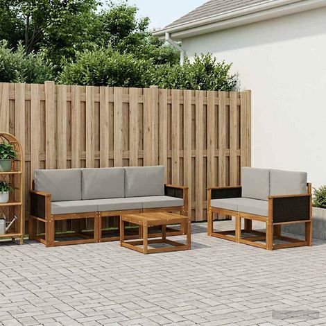vidaXL Outdoor-Sofagarnitur mit Kissen 6 pcs Natürlich und Hellgrau (1/5)