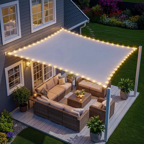 Voile d'ombrage étanche 3 x 4 m avec chaîne de lumières LED solaires intégrée, protection UV à 98 %, résistant aux déchirures, résistant aux intempéries, pour terrasse, jardin, pelouse (1/5)
