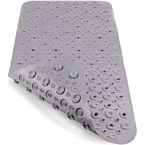Tapis de Baignoire Antiderapant Tapis de Douche Extra Long Tapis de Bain Enfant avec Ventouse Lavable en Machine Anti Moisissure Antifongique, sans Phtalates de Latex (88 x 40 cm, Gris) (1/5)