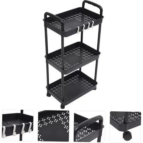 Chariot de rangement roulant à 3 niveaux (noir), étagère mobile multi-niveaux, meuble de rangement utilitaire à roulettes pour cuisine, salle de bain, buanderie et rangement domestique. Noir, Royaume- (1/5)