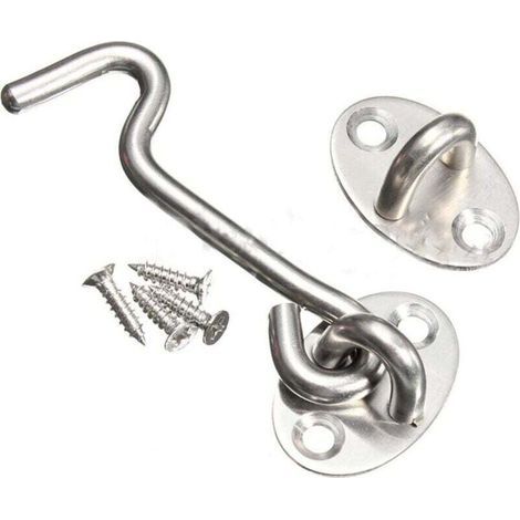 Stainless steel cabin hook and eyelet latch, heavy-duty metal, for garden shed doors, silent door, windproof, with mounting screws for doors, windows, cupboards (1/5)