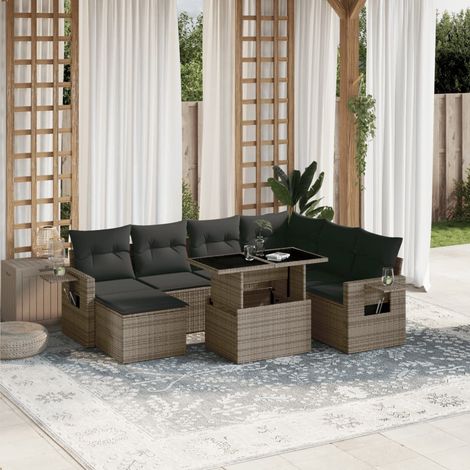 vidaXL Set Divano da Giardino 8 pz con Cuscini Grigio in Polyrattan (1/5)