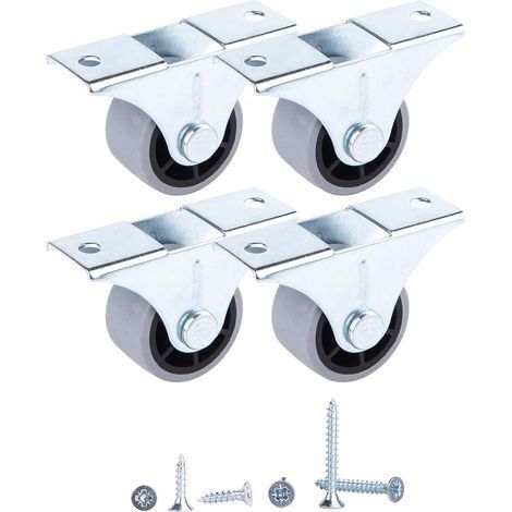Lot de 4 petites Roulettes en Caoutchouc pour Meubles, appareils et équipements - Non Pivotantes - 30 mm de Diamètre - 35 kg de diamètre (1/5)