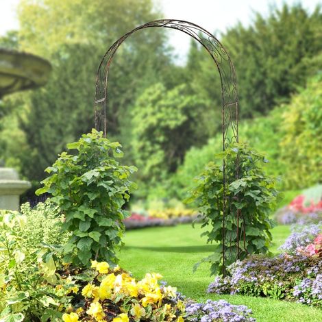 Outsunny Arche de Jardin Arche à rosiers Style Fer forgé dim. 120L x 30l x 226H cm métal époxy Noir Vieilli cuivré (1/5)
