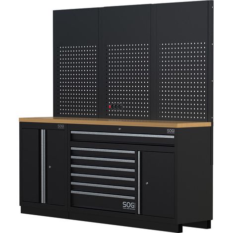Arredamento modulare per officina e garage SOGI ARR-OFF-2040-B-L - piano in legno - 2040x465x2000 mm (1/5)