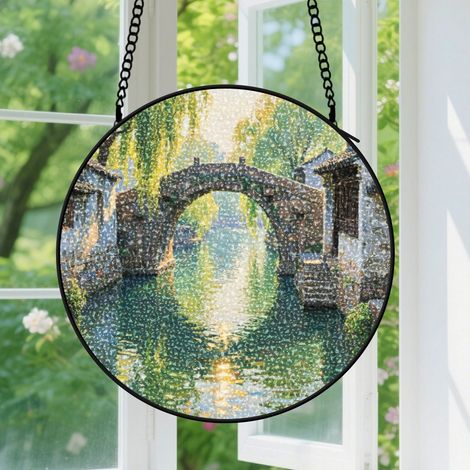 Suspension en vitrail, attrape-soleil unique minimaliste, décoration intérieure fenêtre, cadeau Fête des Mères, Anniversaire pour femme, homme 12,5 cm (1/5)