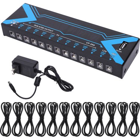 Alimentation pour pédales d'effets guitare, 12 sorties, protection court-circuit, accessoires, 100-240V (prise US) (1/5)