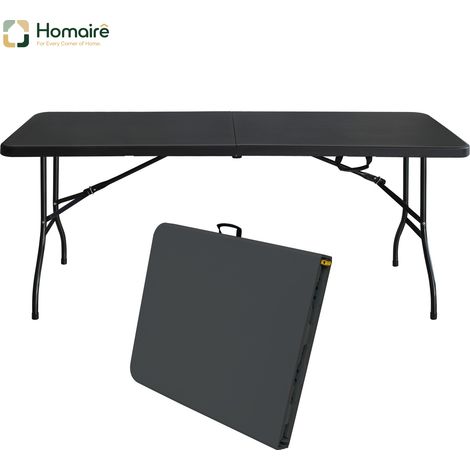 HOMAIRE Table pliante portable robuste 180cm avec poignée, multifonctionnelle pour camping, pique-niques, fêtes intérieures/extérieures, capacité 135KG