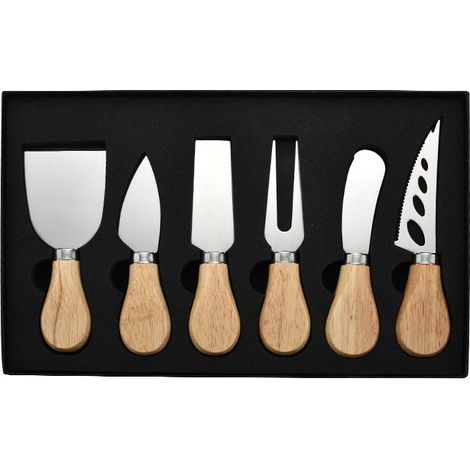 Couteau À Fromage - Ensemble De 6 Pièces En Acier Inoxydable Et Bois D'Chêne - Pour Plateau De Charcuterie - Cadeau Emballé (1/5)