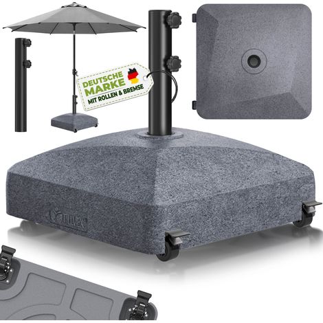 tillvex® Sonnenschirmständer GRAVIA mit Rollen & Bremsen Granit-Optik Schirmständer befüllbar 37 Liter / 56 kg Schirmgewicht Sonnenschirm & Marktschirm Ø 1,8-3,7m Ampelschirmständer wetterfest (1/5)