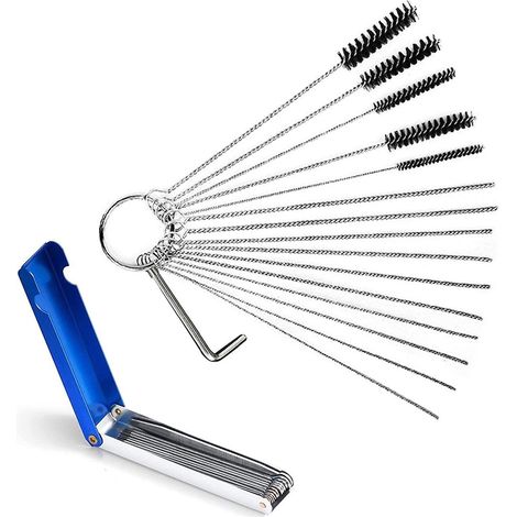 15 Brosse de Nettoyage pour Carburateur, Lot de 15 Brosses en Nylon & Aiguilles de Nettoyage + Fil Métallique