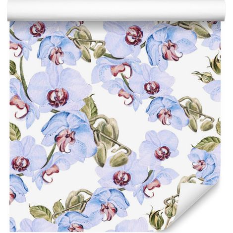 Papel pintado de orquídeas con hojas y plantas naturales para salón y dormitorio, 50x1000 cm. (1/5)