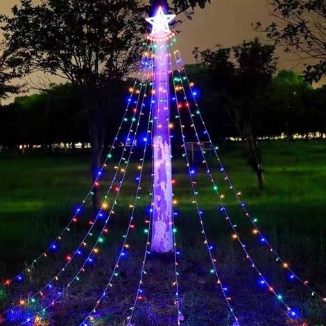 XEPHO Guirlandes lumineusesLumières d'étoiles à cinq branches à énergie solaire LED 9 lumières de météore de cascade de fuite Jardin extérieur Décoration de vacances Cadeau de Noël (Couleur)