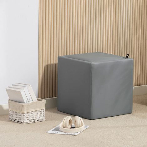 Sitzhocker mit Stauraum Hocker mit Deckel, Quadratischer Fußhocker Sitzwürfel Kunstleder 40 x 40 x 40 cm Grau