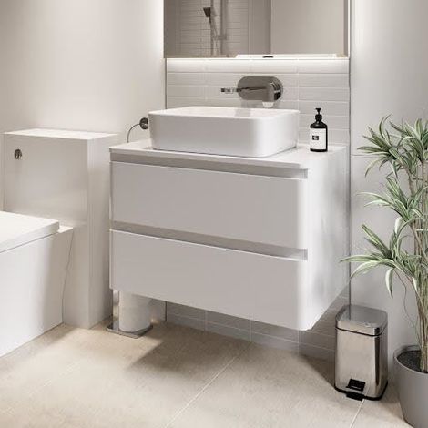 Bathroom Cloakroom Vanity Unit Wall Mounted Countertop Basin White Gloss 800mm (1/5)
