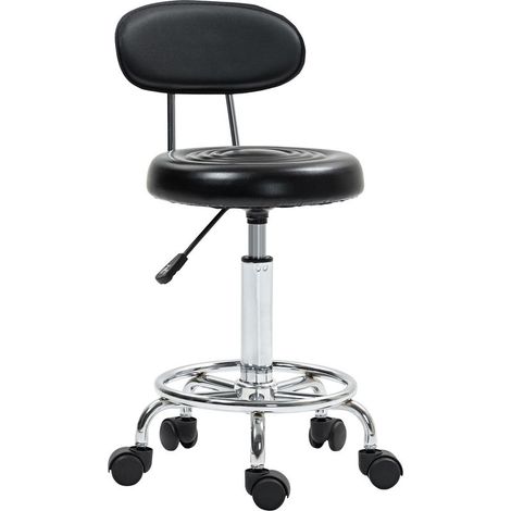 Tabouret à roulettes, tabouret de massage avec hauteur réglable 70-86 cm et dossier, pivotant 360°, noir (1/5)