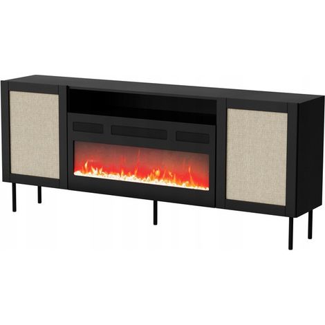 Commode de rangement Meuble universel Noir 200x85x40cm YOTA avec cheminée intégrée sur pieds 2 portes (1/3)