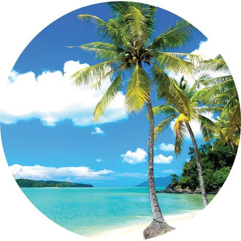 Papier peint intissé auto-adhésif rond  Thème Palmiers sur la plage - 70 x 70 cm (1/5)